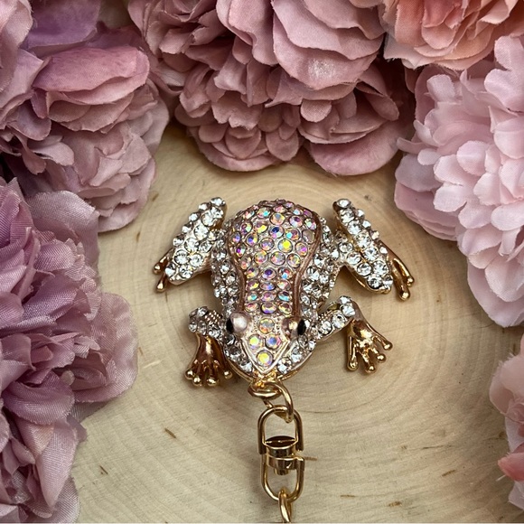 Silver & Iridescent Crystal Frog Keychain Charm - Picture 12 of 15